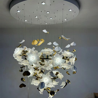Lustre moderne à fleurs, design créatif, luminaire de luxe pour projet de villa, LED, verre, lustre de plafond personnalisé