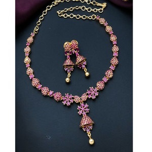 Precioso aspecto, la mejor calidad, microchapado a la moda con conjunto de collar de piedra AD con pendientes para fiesta, ropa de boda para mujer - Product Image 1