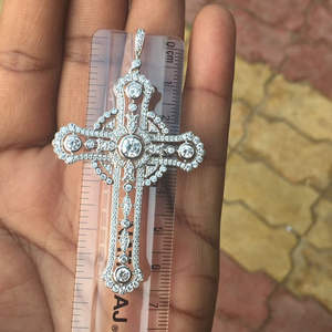 Colgante de Cruz de Plata de Ley 925 con Moissanita de Corte Moderno, Estilo Hip-Hop, Personalizable, Chapado en Oro de 14K, Joyería Fina Unisex - Product Image 6