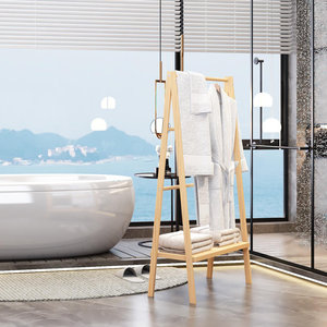 Bamboo <b>Ladder</b> Towel Rack with Storage Shelf for <b>Bathroom</b> Organization Furniture Accessory - Product Image 2