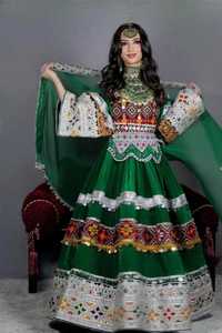 Service OEM : Ensembles 2 pièces (Robe longue coupe trapèze et Pantalon) en dentelle afghane vintage, brodés de pièces anciennes, de pompons et de boutons, pour mariée - Product Image 2