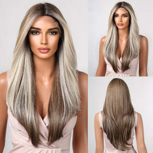 Bianca-DWY 13x6 Balayage Blonde <b>Brown</b> Natural Wavy Free Part Synthetic <b>Wig</b> with Transparent Lace Front - Product Image 5