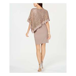 Abito da sera corto R M Richards da donna, taglia Petite, color tortora, con paillettes e pizzo, modello a tubino, con mantellina superiore, taglia 14 P - Product Image 2