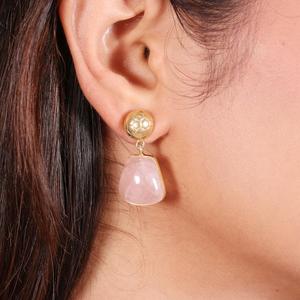 ต่างหูพลอยควอตซ์รูปดอกกุหลาบที่สวยงามทำใน925เครื่องประดับชุบทองทำด้วยมือเงินสเตอร์ลิง - Product Image 2