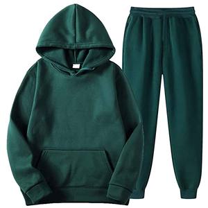 Royal Blue <b>Men</b> Solid Color Fleece Casual Spring Hoodies and Pants Two-Piece <b>Thermal</b> Tracksuit Sportswear <b>Set</b> - Product Image 2