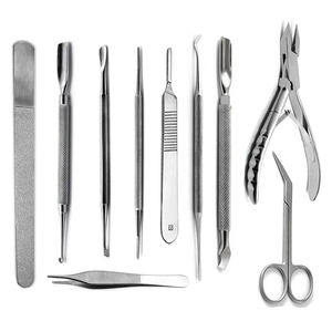 Kit de 10 instruments de podologie et de chiropodie, pince à ongles incarnées, coupe-ongles et ciseaux, outil de suppression des cuticules et des peaux mortes, outil de levage des ongles - Product Image 1