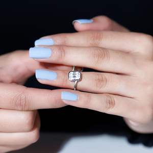 Emerald Cut <b>Solitaire</b> Moissanite Engagement <b>Ring</b> for Women, 925 Sterling <b>Silver</b> - Product Image 3