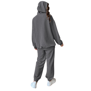 Jersey gris de Algodón 100% con hombros caídos para mujer, chándales, sudadera con pantalones para correr, conjuntos de dos piezas - Product Image 2