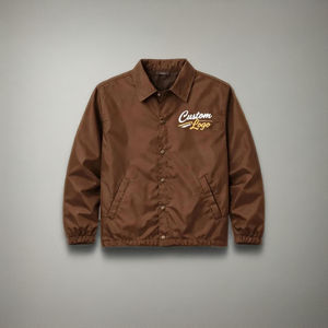 Veste de course pour homme avec logo personnalisé, marron forêt, imperméable, en polyester, écologique, légère, coupe-vent, patchwork géométrique - Product Image 1