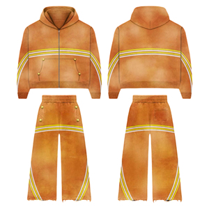 <b>Men</b> Plus Size Hoodies <b>Flared</b> Sweat Pants Set Printed Distressed Hoodie Sweat Suit Sets Cotton Autumn Sun Faded Acid Wash - Product Image 2