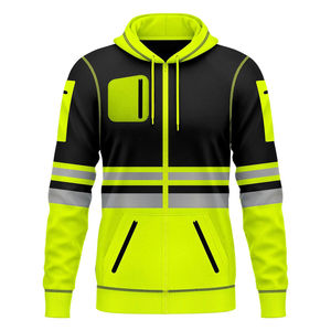 Sudadera con Capucha Reflectante Naranja de Alta Visibilidad para Hombre, Chaqueta de Seguridad para Trabajo con Rayas y Paneles Negros, Material de Poliéster 2026 - Product Image 6