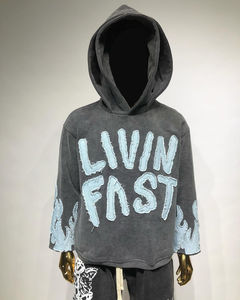 Sweat à capuche surdimensionné personnalisé pour hommes veste de survêtement à double capuche brodée sur les épaules tombantes pour les appliques d'automne - Product Image 1