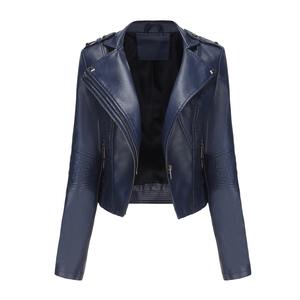Abrigo de invierno para mujer con chaqueta de cuero estilo explosión Nuevas señoras Short Denim Lapel Outwear Fashion Trend Tops - Product Image 3