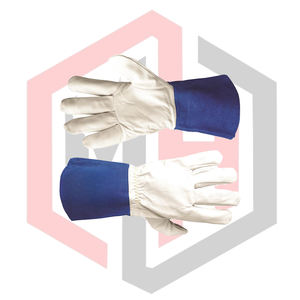 Guantes de Seguridad de Cuero Blanco para Bomberos, Puño Azul, Retardantes de Llama, para Soldadura TIG/MIG/Manual, Transpirables, Flexibles, con Puño de Punto - Product Image 6
