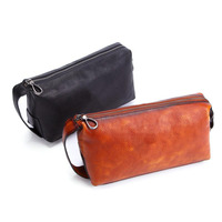 Tas genggam kulit sapi asli untuk pria, dompet panjang kulit sapi asli, dompet ritsleting bisnis bahan kulit sapi, tas tangan Multi saku