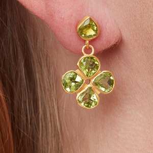 Nouvelle vente naturel vert péridot trèfle en forme de goujon goutte boucle d'oreille solide crochet boucle d'oreille lunette réglage bijoux cadeaux pour elle - Product Image 2