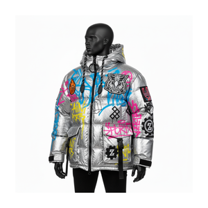 แจ็กเก็ตทรงปลาปักเป้าแฟชั่นสำหรับผู้ชายเสื้อแจ็กเก็ตลายกราฟฟิตีทำจากโพลีเอสเตอร์แบบพรีเมียมโลโก้ตามสั่งปักลายสำหรับผู้ชาย - Product Image 3