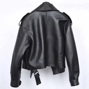 Chaqueta de cuero de gama alta para mujer Piel de oveja genuina Classic Moto Appeal con cuello alto y elegante corte ajustado a medida - Product Image 3