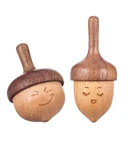 Toupie en bois pour toujours toupie avec expression faciale mignonne Physique du bois Relaxation Cadeau fait main (lot de 2) Tops