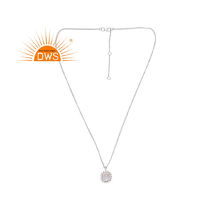 สร้อยคอจี้อัญมณีสีเงินสเตอร์ลิงและพระจันทร์สีรุ้งธรรมชาติผู้ผลิตเครื่องประดับตามสั่ง - Product Image 4