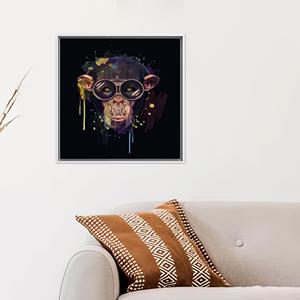 Toile imprimée moderne : Décoration animale avec motif singe sage pour Halloween, encadrée de blanc - Product Image 1