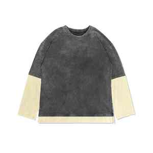 Camiseta de algodón de 300g ecológica transpirable de manga regular de lavado ácido largo sólido de ajuste Regular para hombre de alta calidad personalizada - Product Image 1