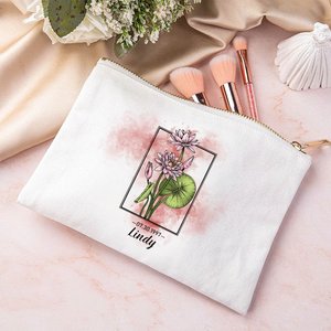 Trousse de Maquillage Personnalisée Extra Large en Toile, Écologique et Durable, avec Fermeture Éclair et Logo Personnalisé, Pliable, Motif Fleur de Naissance, Cadeau pour Elle - Product Image 4