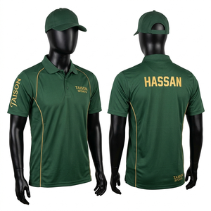 เสื้อโปโลสนุกเกอร์ผู้ชาย พรีเมียม 180 GSM โพลีเอสเตอร์ ระบายอากาศได้ดี สีเขียว แต่งขอบทอง ดีไซน์แผงต่อผ้า  โลโก้แบบรีดร้อนสั่งทำพิเศษ - Product Image 1