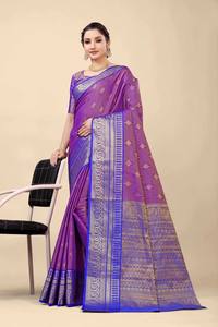 Banarasi Silk Sarees Premium Quality Indian Party Wear Kanchipuram Sari de seda con blusa ropa de mujer - Product Image 2