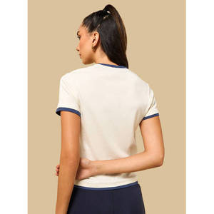 Ladies Slim Fit 100% Cotton Jersey Eco-Friendly Ringer <b>T</b>-<b>Shirt</b> Breathable Short Sleeve Casual Top Contrast Trim Custom Logo - Product Image 5