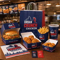 Ensemble d'emballages personnalisés pour poulet frit AT PACK avec sacs en papier, boîtes à poulet, boîtes à hamburgers, boîtes à frites et gobelets à boissons