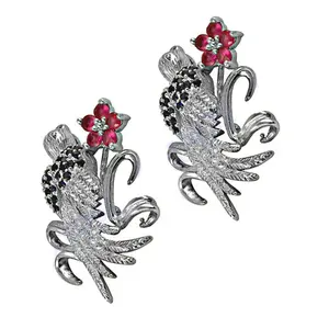 Pendientes de Plata con Forma de Pájaro Floral para Mujer, Estilo Vintage, Joyería Religiosa Cristiana con Piedras Preciosas Rojas y Coral para Regalo de Fiesta - Product Image 3