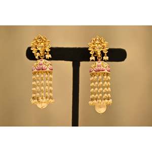 Pendientes de Perlas Doradas Esmaltadas Lotus, Elegantes y Estilizados, Pendientes de Perlas Blancas Redondas para Boda en Color Rosa - Product Image 2