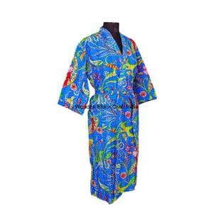 Robe kimono longue en coton biologique 100% faite à la main, vintage, matelassée, style indien, écologique, vêtements de nuit pour femmes et filles - Product Image 5