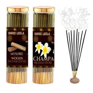 Shree Leela Agarbatti para Pooja Mysore Woods & Champa Paquete de 2 varitas de incienso natural con aceites esenciales y sin carbón - Product Image 1