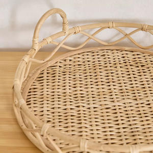 Cómoda Bandeja Redonda de Mimbre para Exhibición, Bandeja de Servicio de Mimbre Hecha a Mano, Elegante Diseño de Marco Abierto, Decoración Funcional para el Hogar - Product Image 3