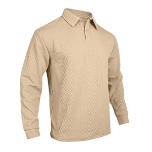 Polo de Manga Larga de Punto Beige Caqui para Hombre, Personalizable con Marca, de Alta Calidad, Estilo Vintage, Texturizado, Informal, Elegante y Profesional - Product Image 4
