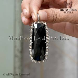 ของแข็ง925จี้เงินปูเครื่องประดับเพชรเหลี่ยมเพชรสีดำพลอยอะไหล่การออกแบบใหม่จี้ Unisex - Product Image 3