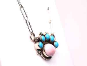 สร้อยคออุ้งเท้าหมีตะวันตกเฉียงใต้สร้อยคอเงินสเตอร์ลิงเครื่องประดับโอปอลสีชมพูเทอร์ควอยส์พร้อมโซ่คลิปหนีบกระดาษ - Product Image 4