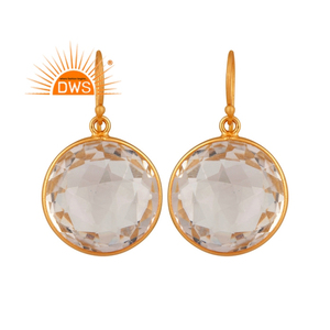 Boucles d'oreilles pendantes en argent 925 plaqué or 18 carats, ornées de cristaux de quartz, fabriquées à la main, par un fournisseur de bijoux de créateur - Product Image 3