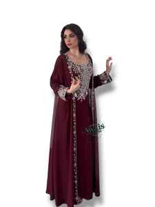 Abaya longue en satin de soie modeste de Dubaï, manches longues, longueur au sol, broderie, caftan islamique formel, couleur contrastée, col rond, pour femmes - Product Image 3