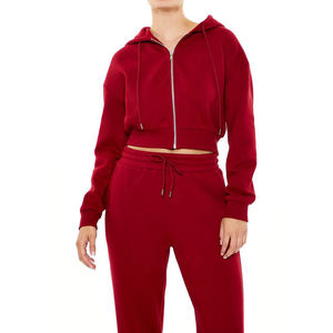 2025 personalizado mujeres cremallera completa Crop Top Sudadera con capucha Casual peso pesado algodón pulóver Zip up sudaderas con capucha para mujeres - Product Image 1