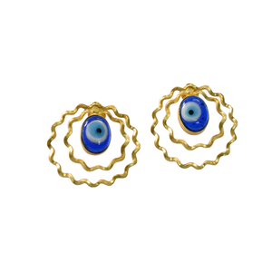 Material de latón de primera calidad y pendiente de tuerca de piedra Evileye mate chapado en oro hermoso diseño de joyería para mujeres y niñas - Product Image 1