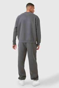 Ensemble de survêtement uni surdimensionné en polaire pour hommes, sweat-shirt et pantalon de jogging à logo personnalisé, tenue de rue décontractée deux pièces - Product Image 2