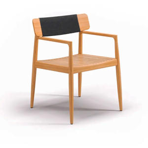 Silla moderna de comedor hecha con marco de madera maciza de teca con cuerda tejida en la parte posterior para uso en interiores y exteriores - Product Image 1