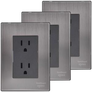 Tomacorriente con placa, MXIOX-003, 3 piezas, contacto dúplex, 125-250 VCA, 15 A, 50/60 Hz, plateado/oxford, acero inoxidable/PC. - Product Image 1