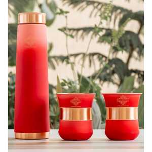 Elegante y Moderno Juego de Bebidas de Cobre Puro de 1 Litro con Forma de Pirámide, 1 Botella y 2 Vasos para Oficina y Gimnasio, Taza de Escritorio Resistente - Product Image 3