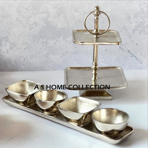 Classique En Aluminium Argent Métal Homeware Bol À Crème Glacée Dessert Snack Bol À Mélanger Forme Ronde Et Carrée Avec Plateau - Product Image 1