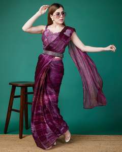 El último Sari bordado de seda de organza suave de diseñador listo para usar de Fab zone - Product Image 5