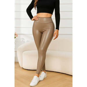 Leggings en cuir taille haute pour femme, 28502 - Café au lait - Product Image 1